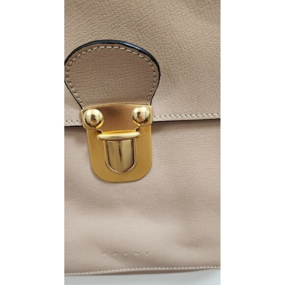 Marni Beige Leather Pushlock Saddle Shoulder Crossbody Bag Adjustable Strap - Picture 5 of 16